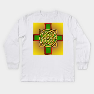 Gold and Green Celtic Cross Kids Long Sleeve T-Shirt